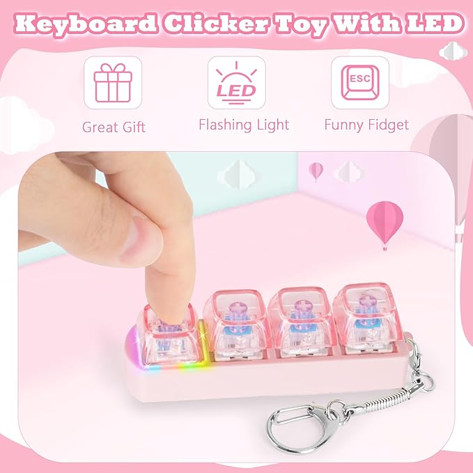 Keyboard Fidget Toy for Adults Keyboard Clicker with LED Light Keychain Fidget Stress Relief Sensory Toy