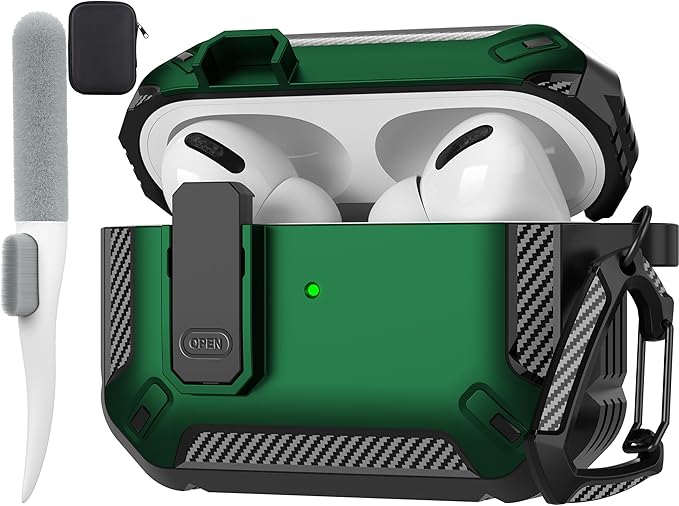 Maxjoy AirPods Pro 2nd/1st Generation Case Cover with Lock, AirPods Pro 2 Protective Case with Keychain Compatible with Apple AirPod Pro2 2023 USB C Cable 2022 Lightning Cable/ Pro1 2019, Green