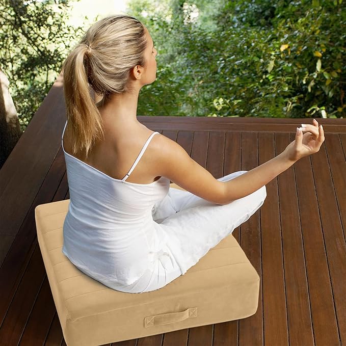 MeMoreCool Square Floor Pillow Seating for Adults Kids, Large Meditation Cushion Floor Pillow with Thick Foam & Soft Tufted Cover, Washable Big Pillow Seat Floor Cushion for Sitting Yoga 24" Khaki