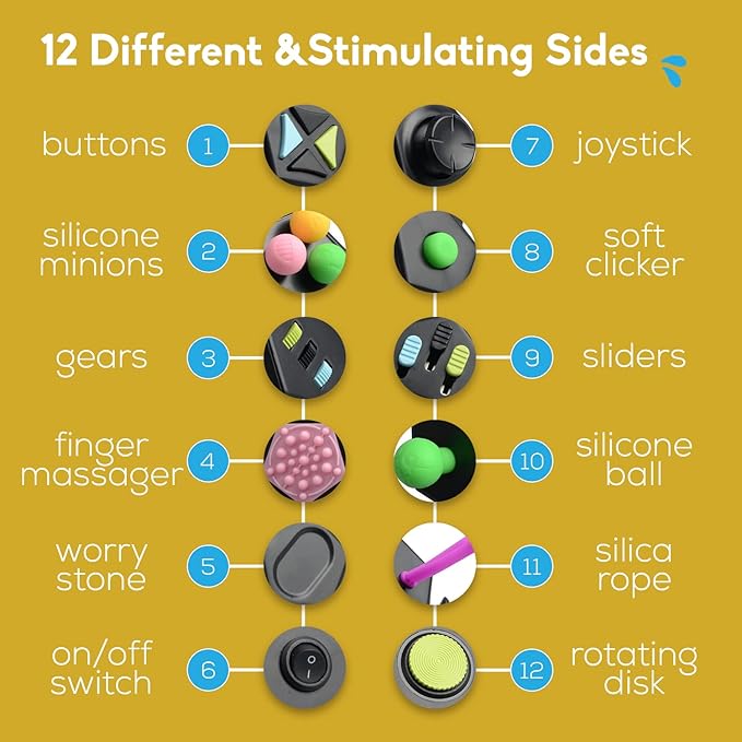 PILPOC theFube Fidget Cube with 12 Sides - Handy Anxiety Toys for Kids and Adults - Fidget Dice for Stress Relief & Focus - Anti Stress Cube for ADHD, ADD, with Carry Case Black