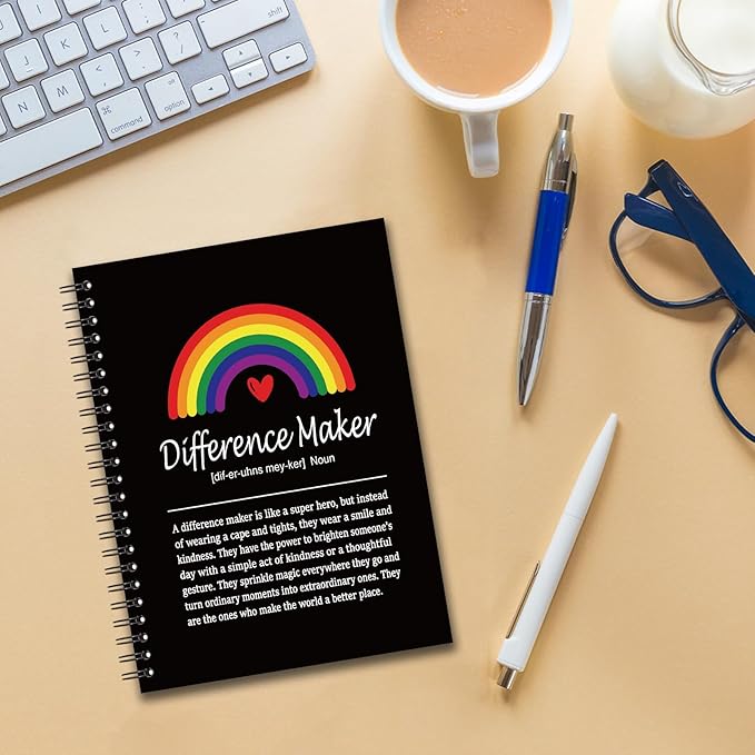 YAZMEEN Difference Maker Definition Blank Spiral Notebook（160 Pages） Rainbow Hardcover Sketchbook Social Worker Notebook Employee Appreciation Gift Funny Office Gift for Teacher Coworker Boss Leader