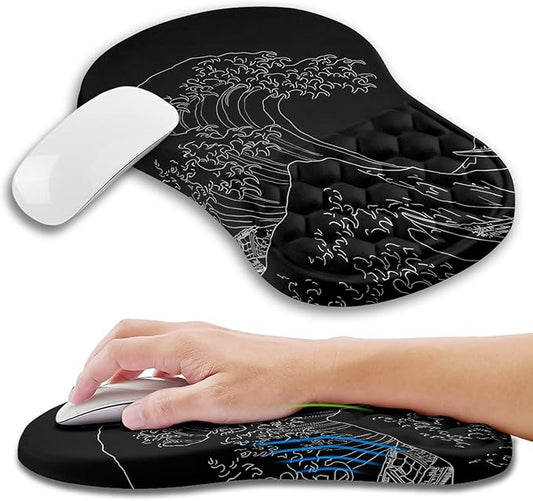 Ergonomic Mouse Pad Wrist Support with Memory Foam Massage Bulge, Carpal Tunnel Pain Relief Mousepad Wrist Rest for Mouse(12x8 inch,Sea Wave)