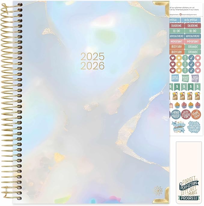 bloom daily planners HARDCOVER 2025-2026 (8.5" x 11") Academic Year Day Planner (July 2025 - July 2026) - Task Goal Organizer - Monthly & Weekly Inspirational Agenda Book - Iridescent Opal