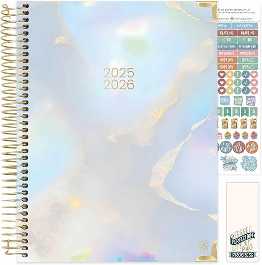 bloom daily planners HARDCOVER 2025-2026 (8.5" x 11") Academic Year Day Planner (July 2025 - July 2026) - Task Goal Organizer - Monthly & Weekly Inspirational Agenda Book - Iridescent Opal