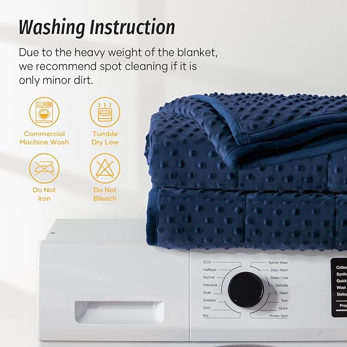 Wemore Minky Dot Weighted Blanket for Adults Twin Size 20 lb, Soft Heavy Blanket for Stress Relief and Sleep Promotion, Breathable Blanket for All-Season with Glass Beads, Navy Blue 60 x 80 inches