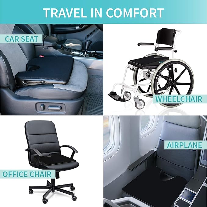 Gel Memory Foam Office Chair & Car Seat Cushion with Non-Slip Bottom – Tailbone Pain Relief Cushion, Ergonomic, Orthopedic Sciatica & Coccyx Pillow Cushion