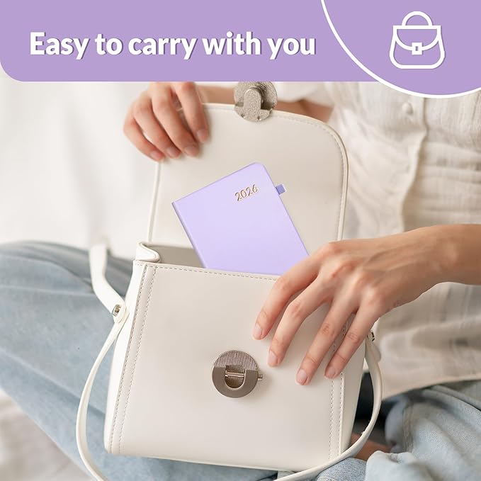SUNEE 2026 Pocket Weekly Planner for Purse 3.5" x 6" - 12 Month (January 2026 - December 2026), Small Size Planner, Hardcover, Notes, Pocket, 100 GSM Paper, Purple