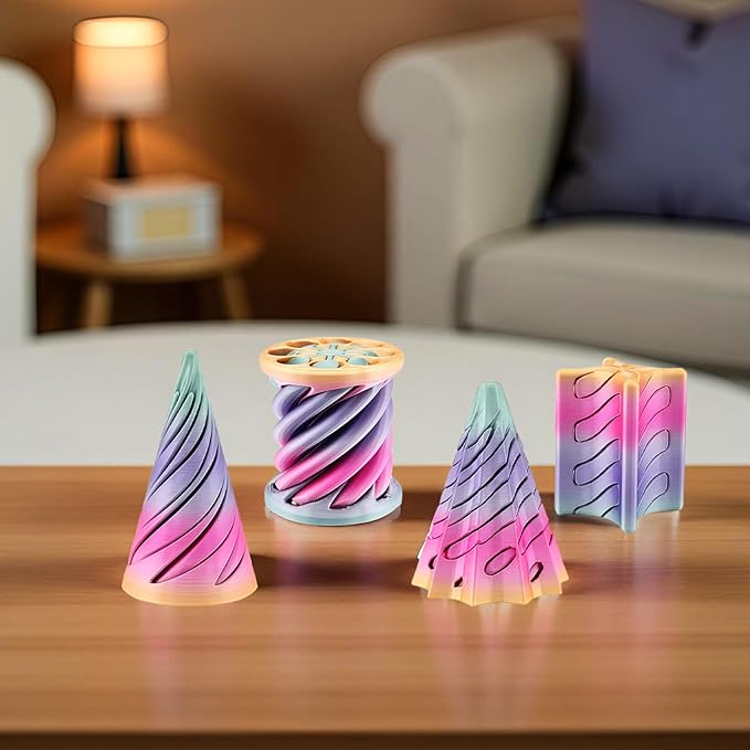 4 Packs 3D Printed Fidget Toys, Impossible Cone Spiral Cone Fidget Toy Impossible Pyramid Passthrough Toy,Mini Vortex Thread Illusion Desktop Deco Souvenir Gift for Anxiety Relaxing