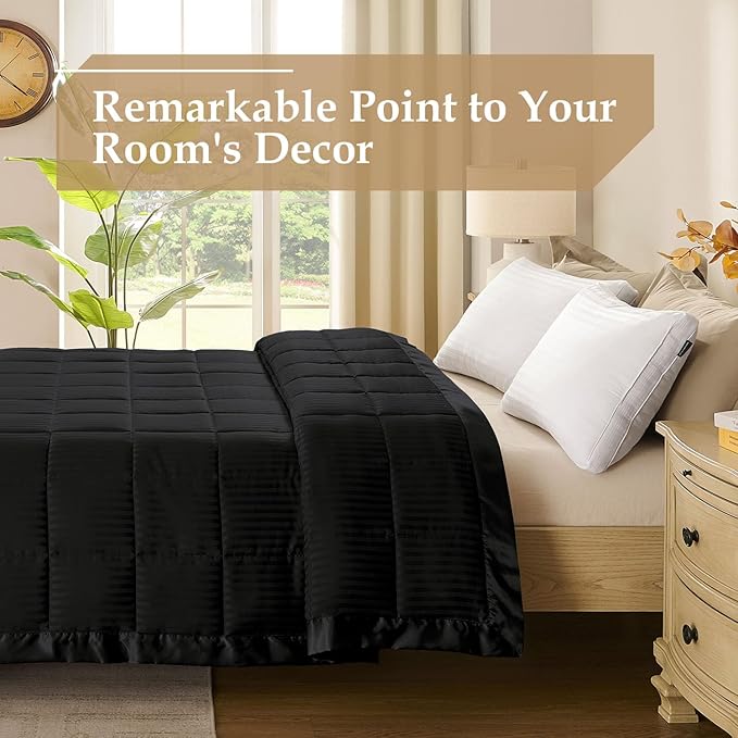 downluxe Twin Blanket with Satin Trim, Lightweight Down Alternative Blanket Twin Size for All Season, Machine Washable (Black, 66 X 90 Inch)