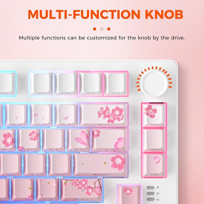 DAREU EK75PRO Sakura Pink Wireless Mechanical Gaming Keyboard,75% Hot Swap Creamy Keyboard with Knob,RGB Backlit,Gasket Custom Structure,Side Printed PBT Keycaps,2.4Ghz/BT5.1/USB-C, for Win/MAC
