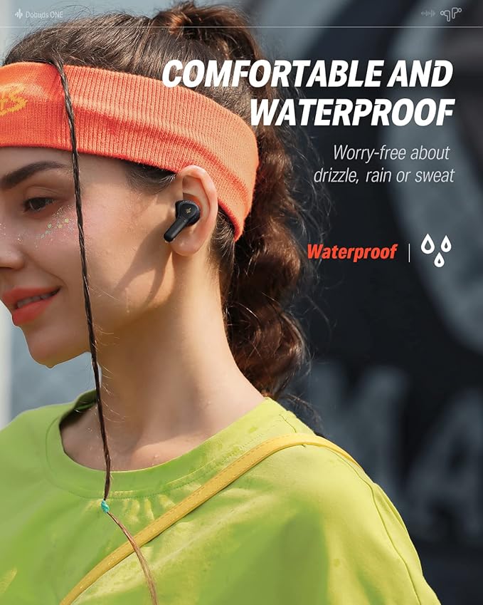 Donner Noise Cancelling Wireless Earbuds, Bluetooth 5.2 Earphones with 4 Mic Clear Calls, 12mm Drivers, App for Custom EQ, 32H Playtime, Fast Charging, Transparency - Dobuds ONE,Black