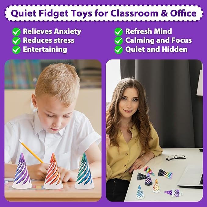 6 Packs Impossible Spiral Cone Fidget Toys,3D Printed Pyramid Passthrough Sculpture,Mini Sensory Toy for Stress Relief Anxiety,Desktop Decor Gifts for Adults & Kids (Multicolor 6pcs)