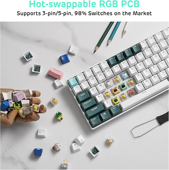 RK ROYAL KLUDGE RK96 RGB Limited Ed, 90% 96 Keys Wireless Triple Mode BT5.0/2.4G/USB-C Hot Swappable Mechanical Keyboard w/Wrist Rest, Software Support & Massive Battery, RK Yellow Switch