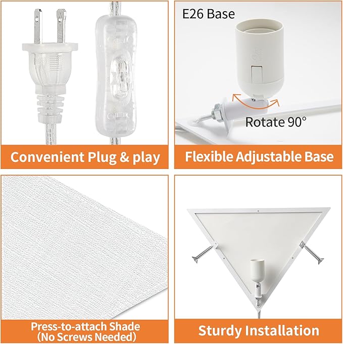 Easy Installation Corner Light with Linen Shade, 2 Pack Corner Lights for Living Room, Space-Saving Plug in Ceiling Light with Switch, Modern Apartment Lighting for Bedroom, Office, Study