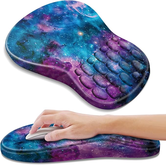Ergonomic Mouse Pad with Wrist Rest Support, Mousepad with Comfortable Memory Foam Wrist Rest and Non-Slip PU Base for Pain Relief, Computer, Laptop, Office, Home (Starry Sky)