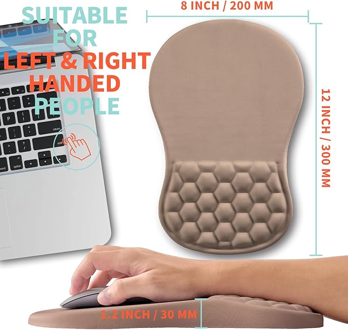 Ergonomic Mouse Pad Wrist Support with Memory Foam Massage Bulge, Carpal Tunnel Pain Relief Mousepad Wrist Rest for Mouse(12x8 inch, Sand Color)
