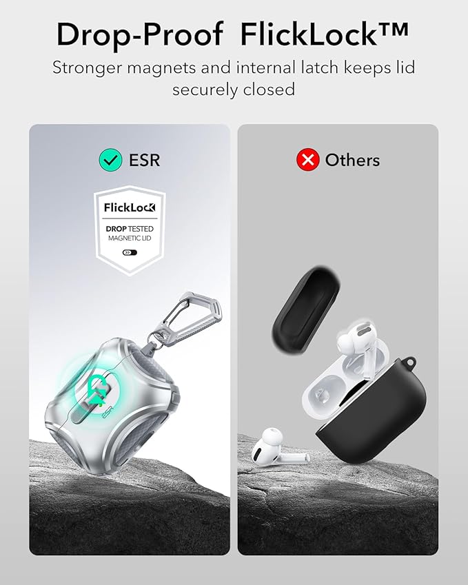 ESR for AirPods Pro 2 Case (2023/2022/2019, 2nd/1st Gen), Compatible with AirPods Pro 2nd Generation (USB-C/Lightning Cable), Effortless MagSafe, Drop-Proof Lock, Easy Open, Cyber Series,Silver Grey