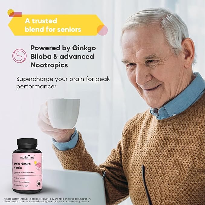 Memory & Focus Nootropic – Brain Neuro Matrix with Ginkgo Biloba & Huperzine A – Vegan, Natural, Caffeine-Free – Supports Clarity & Mood for Students, Seniors & Professionals – 90 Caps 3-Month Supply