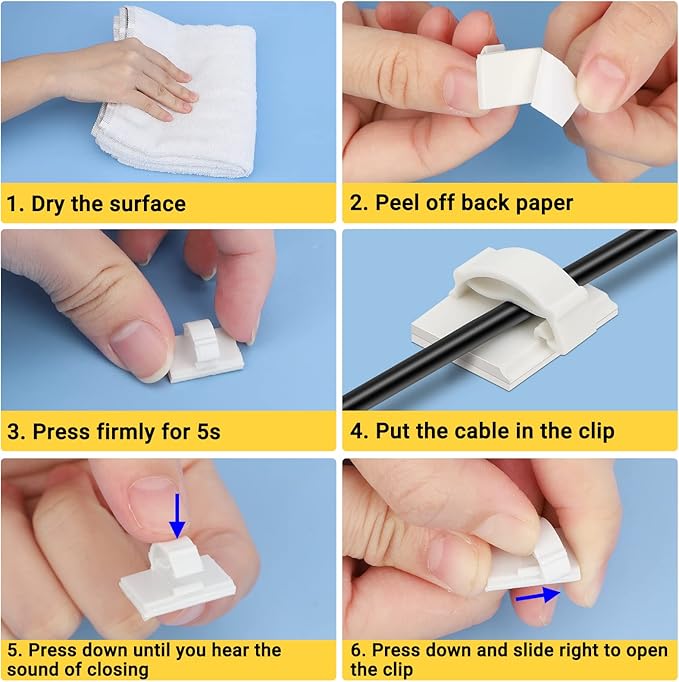 Segarty Adhesive Cable Clip, 100 PCS Small White Ideal Cords Organizer Clamps Self Sticky Wire Holder Cord Management for Hanging Tidying Wires for PC Desk Car Wall Office Home Outdoors