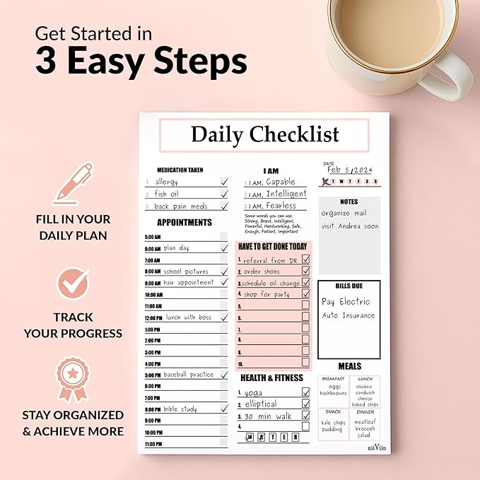 ADHD Planner for Adults & Women - 2025, 2026 Productivity Planner & Daily To Do List & Task Notepad, Neurodivergent Tools for Adults, Undated Full Focus Organization Pad with 50 Tear-Off Sheets, 8.5 x 11 Inch