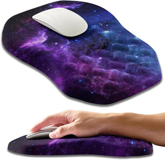 Ergonomic Slope Mouse Pad Wrist Support, Wrist Rest Mousepad for Carpal Tunnel Pain Relief with Massage Bulge and Slow Rebound Memory Foam (12x8 inch, Galaxy)
