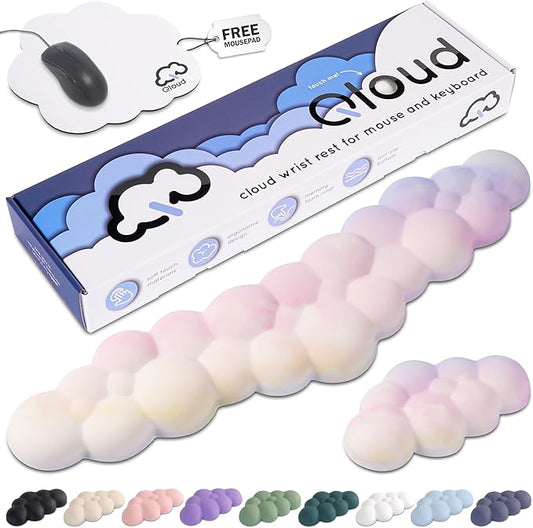 Qloud Cloud Wrist Rest Keyboard Wrist Rest for Computer Keyboard Pad, Cloud Keyboard Wrist Rest, Wrist Pad for Keyboard, Memory Foam, Non Slip Base, Comes with Mouse Pad - Rainbow