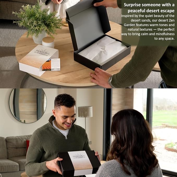 Desert Zen Garden Kit. Premium Home Cactus Decor. 11x8 Sand Tray. 4 Artificial Features, Brown Sand, 3 Handcrafted Wood Tools. Southwestern Desert Decor Zen Garden for Desk Therapy