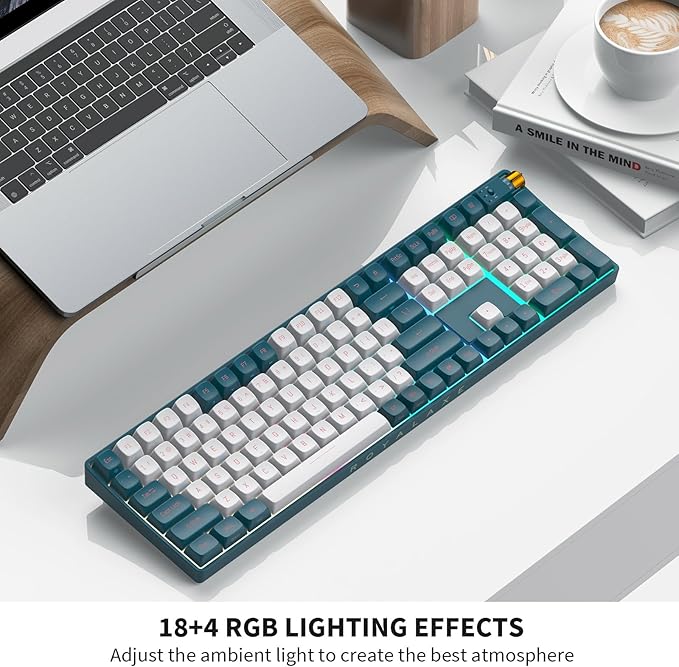 R108 Wireless Mechanical Keyboard, G Pro 3.0 Yellow Switch, Hot Swappable Wired/Bluetooth/2.4G Wireless Keyboard with RGB Light for Windows & Mac, PBT Keycaps, Whale Blue