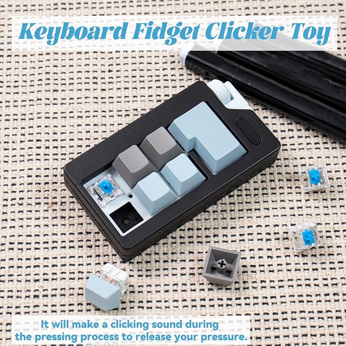 Keyboard Fidget Clicker Toy for Adults, Fidget Keyboards Sensory Fun Toys for Anxiety Decompression, Gift Christmas Ideal for Lover (Black Blue)