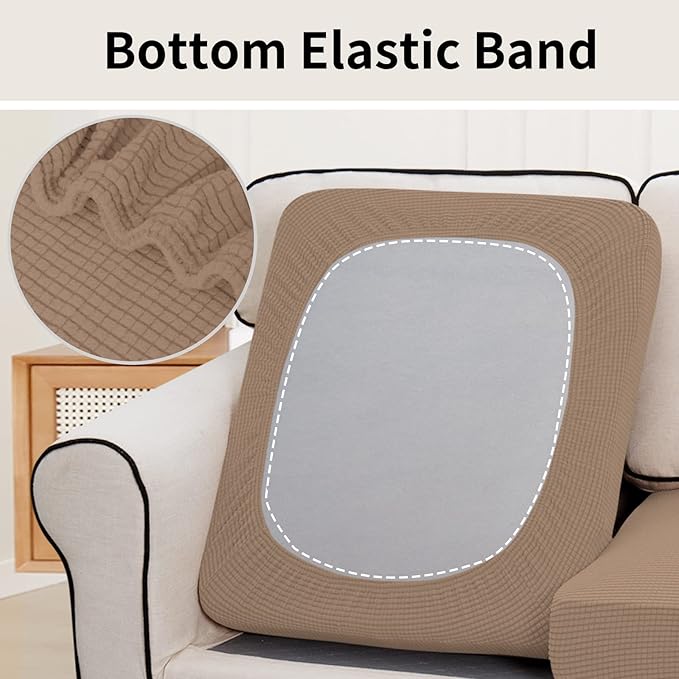 Easy-Going Stretch Individual Chair Couch Cushion Cover Sofa Cushion Furniture Protector Sofa slipcover Soft Flexibility with Elastic Bottom (3-Piece Sofa Cushion Covers, Camel)