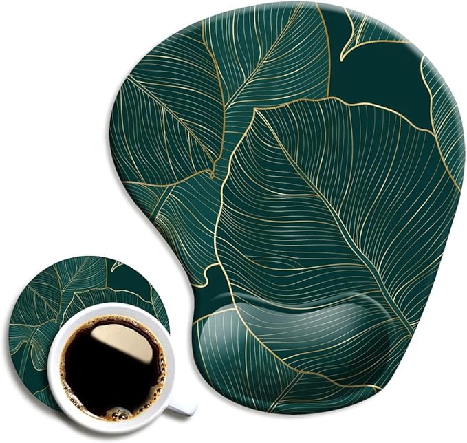 DOOKE Ergonomic Mouse Pad with Wrist Support and Coaster,Mouse Pads with Non-Slip PU Base for Home Office Working Studying Easy Typing & Pain Relief Plants