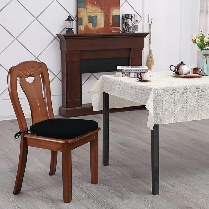 Chair Cushion with Ties for Dining Chair - Memory Foam No Slip Kitchen Chair pad and Dining Room Seat Cushion with Machine Washable Cover Set of 4 [16.5 X 16.2 Inches] - (Black,4)