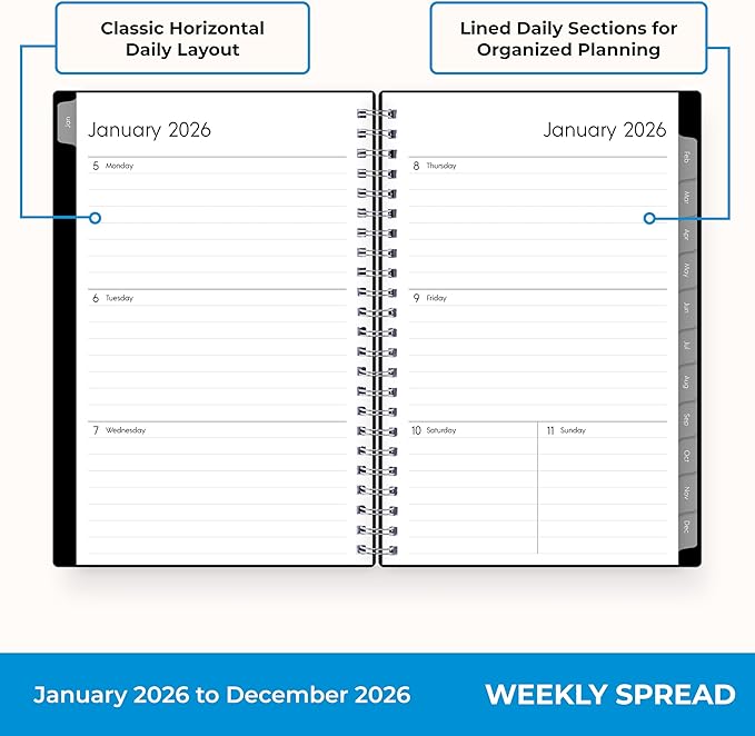 Blue Sky 2026 Weekly and Monthly Planner Calendar, Includes January 2026 - December 2026, 5" x 8", Flexible Cover, Wirebound, Laminated Tabs, Enterprise
