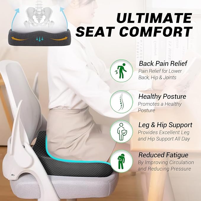 Cooling Gel Enhanced Memory Foam Orthopedic Support Cushion for Long Sitting - Back, Sciatica, Coccyx, Tailbone Pain Relief Pillow - for Office, Gaming, Car, Wheelchair
