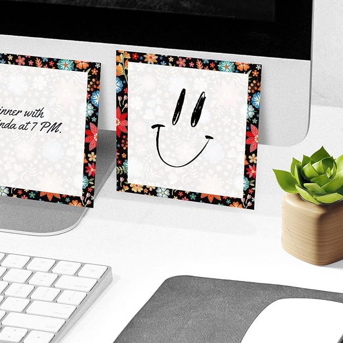 Sticky Notes, 2 Pads, 3x3 inches, Cute Colorful Fun Self-Stick Note Pads, Easy Post, Strong Adhesive Notepad Red Floral Embroidery