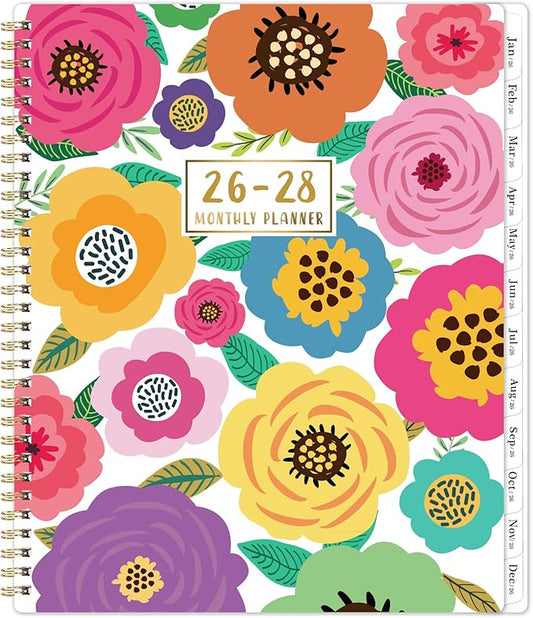 2026-2028 Monthly Planner - 3 Year Planner 2026-2028, Jan.2026 - Dec.2028, 36 Monthly Tabs, Inner Pocket - Floral