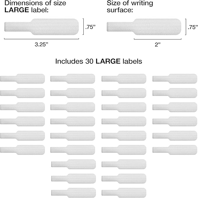 Cable Labels by Wrap-It Storage, Large, White (30-Pack) Write On Cord Labels, Wire Labels, Cable Tags and Wire Tags for Cable Management and Organizer for Electronics, Computers and More