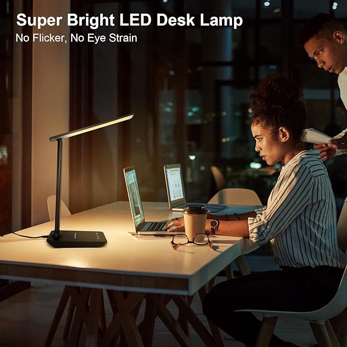 LED Desk Lamp for Office Home, Bright Desk Light with USB Charging Port, Adjustable Dimmable Desk Lamps 5 Modes 5 Brightness, Touch Study Lamp for Nail, Craft, Puzzle, Sewing, Study, Black