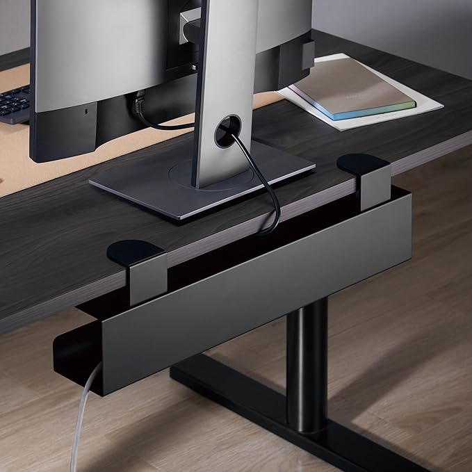Mount-It! Clamp-On Under Desk Cable Management Tray – No-Drill Metal Cable Organizer for Office & Glass Desks, Secure Wire Management Tray for Power Strips & Cords – Sturdy Desk Cable Tray 23.6” Black
