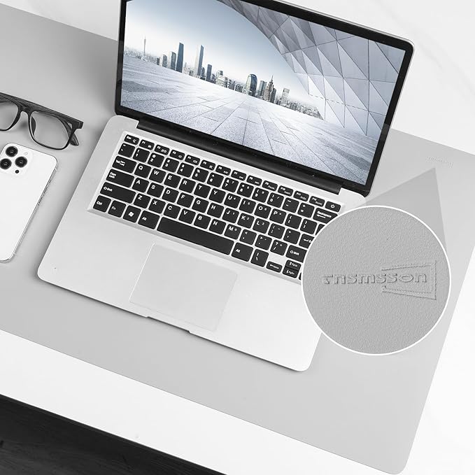 Leather Desk Mat Mouse Pad Large Non-Slip Surface Office Home Desk Accessories Supplies Decor for Keyboard Computer Laptop Writing Table Protector (Light Gray)