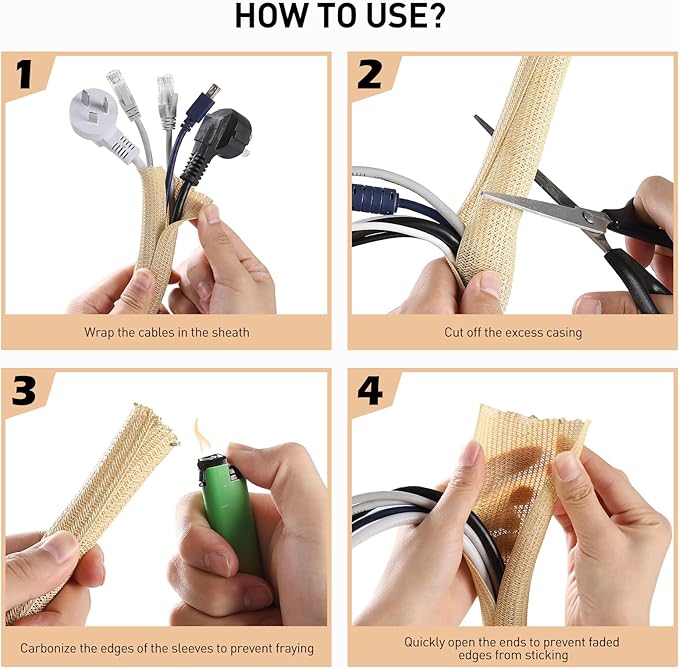 AGPTEK Cable Sleeve Cover, 2 Pack 5ft - 1.2 inch Desk Cord Organizer Cable Hider, Home Office Wire Management Computer TV Wire Loom Tubing, Pet Proof Cord Protector, from Cat Dog Chewing, Wood Color