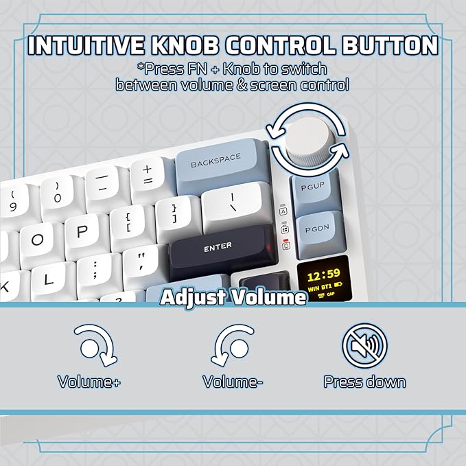 LTC Nimbleback NB682 PRO 65% Wireless Mechanical Keyboard w/Display Screen & Knob, 2.4G/ BT/USB-C Wired RGB 68 Keys Gaming Keyboard, 5-Layer Dampener, Hot Swap PCB, Software Support, Linear Switch