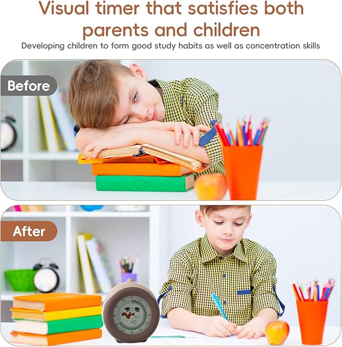 Digital Visual Timer for Kids with Protective Case, Hazelnut Theme 299 Minute Cute Squirrel Timer for Classroom Office Kitchen, Time Management Tools for ADHD Children