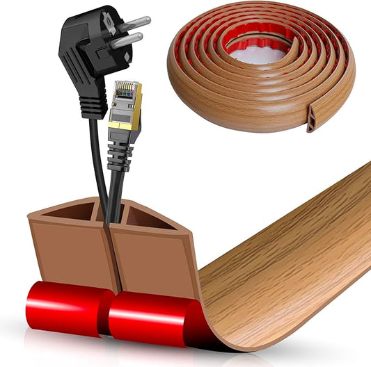 Floor Cord Cover Self Adhesive Cord Hider,10FT Cable Management, Extension Strip Protector for Wires, Prevent Cable Trips for Offices, Gyms, Exhibitions Cavity:0.47"(W) x 0.35"(H) Brown Wood