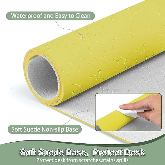 Boutilon Leather Desk Pad Protector,Non-Slip Mouse Pad,Laptop Desk Pad,Office Mouse Mat,Waterproof Leather Desk Blotter,Desk Writing Pad for Office and Home (XL-Yellow,35.4"x 15.7")
