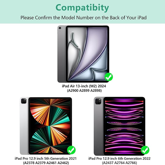 iPad Pro 12.9 inch Case with Keyboard for iPad 12.9-inch 4th/5th/3rd Generation 2020/2021/2018 with Smart Magic Wireless Keyboard - Bulit-in Pencil Holder - Auto Sleep/Wake Function, Green