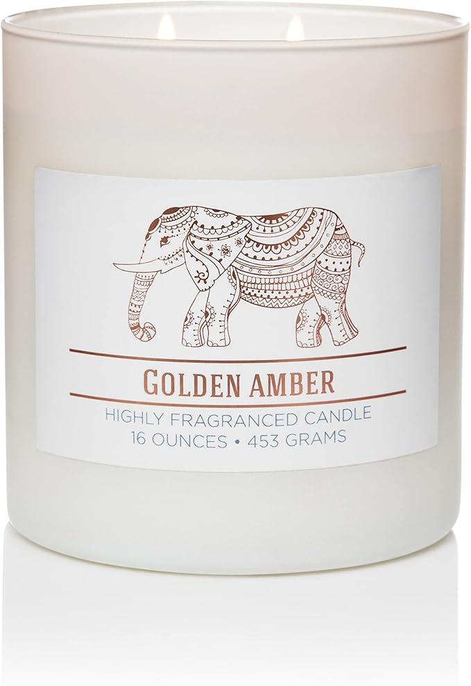 CAROLINA Golden Amber Scented Candle, 16 oz Wellness Relaxing Aromatherapy Candle, 2 Wick White Jar Soy Blend Wax, Candles for Home, 60H Burn - Made in The USA