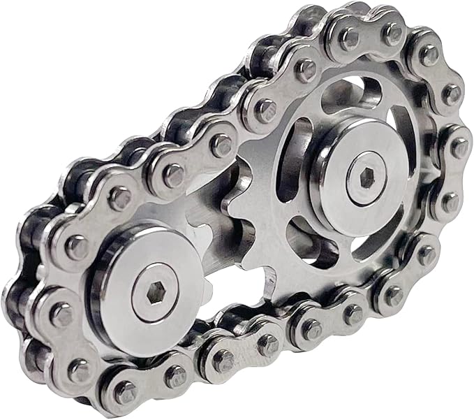 Bike Chain Gear Fidget Spinner, Metal Sprocket Chain Fidget Toy, Stress Anxiety Relief Fidget Toy, Stainless Steel Durable Mechanics W/Smooth Bearings EDC Novelty Toy (Silver)