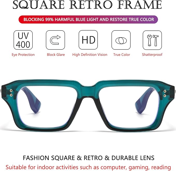 AIEYEZO Fashion Square Blue Light Glasses for Men Women Retro Thick Frame Blue Light Blocking Computer Glasses
