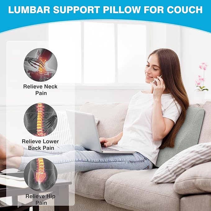 TANYOO Back Support Pillow for Recliner Dual Layer Lumbar Support Pillow with Gel Memory Foam Ergonomic Orthopedic Lumbar Cushions for Elderly Lower Back Pain Relief Washable Cover Light Grey